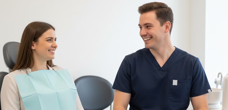 Dentist performing a routine dental health check-up